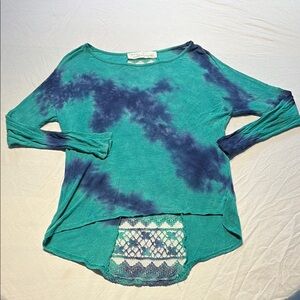 Vintage Havana Teal and Navy Tie-Dye Long Sleeve Top
